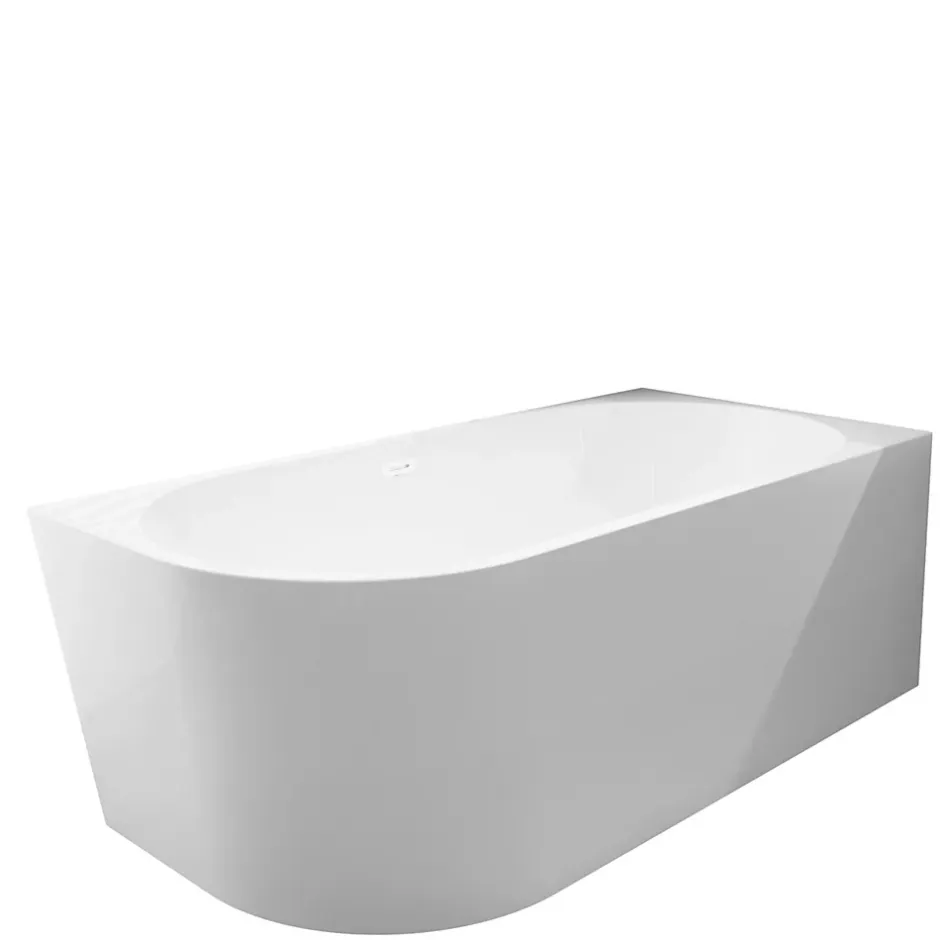 Balneo Baignoire semi-îlot Murale 170x80cm droite, accessoires blanc, Acrylique thermoformé 3.5mm, avec pieds réglables, AVOLA* Baignoire Asymétrique