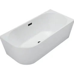 Balneo Baignoire semi-îlot Murale 170x80cm droite, accessoires noir, Acrylique thermoformé 3.5mm, avec pieds réglables, AVOLA* Baignoire Asymétrique
