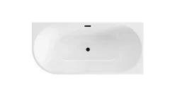 Balneo Baignoire semi-îlot Murale 170x80cm droite, accessoires noir, Acrylique thermoformé 3.5mm, avec pieds réglables, AVOLA* Baignoire Asymétrique