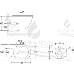Balneo Cuvette WC suspendue LUNA blanche Tornado avec abattant à fermeture ralentie