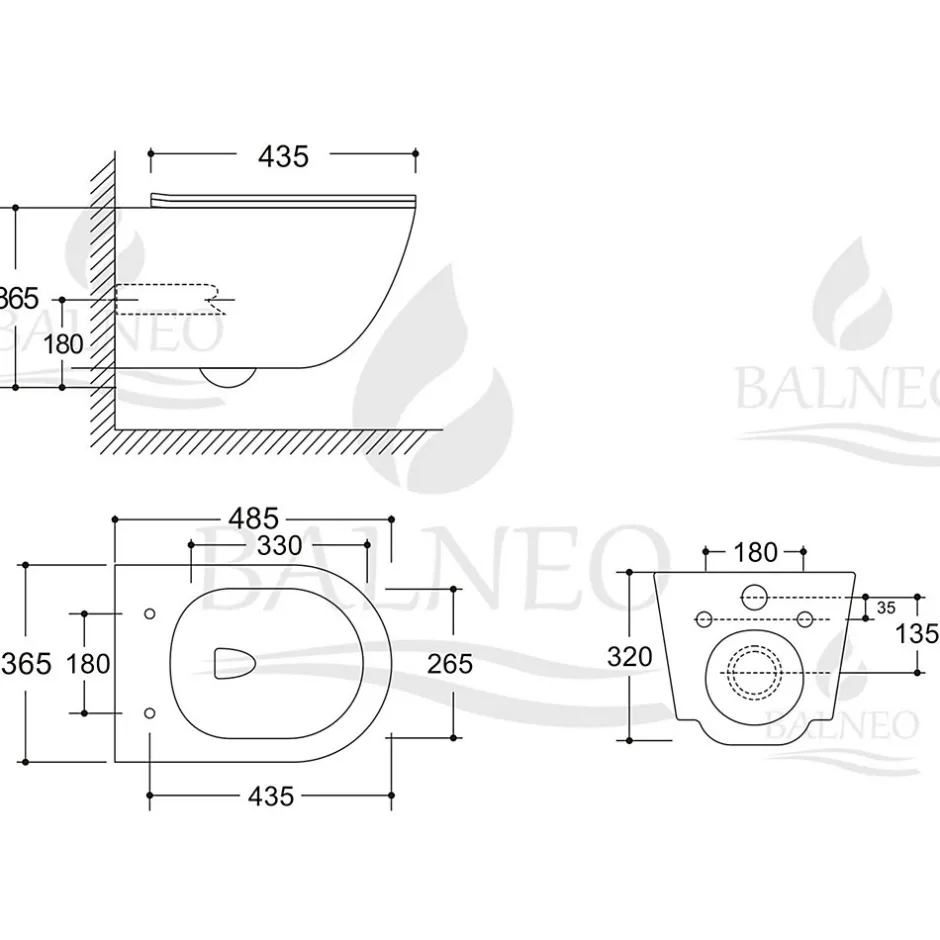 Balneo Cuvette WC suspendue LUNA blanche Tornado avec abattant à fermeture ralentie