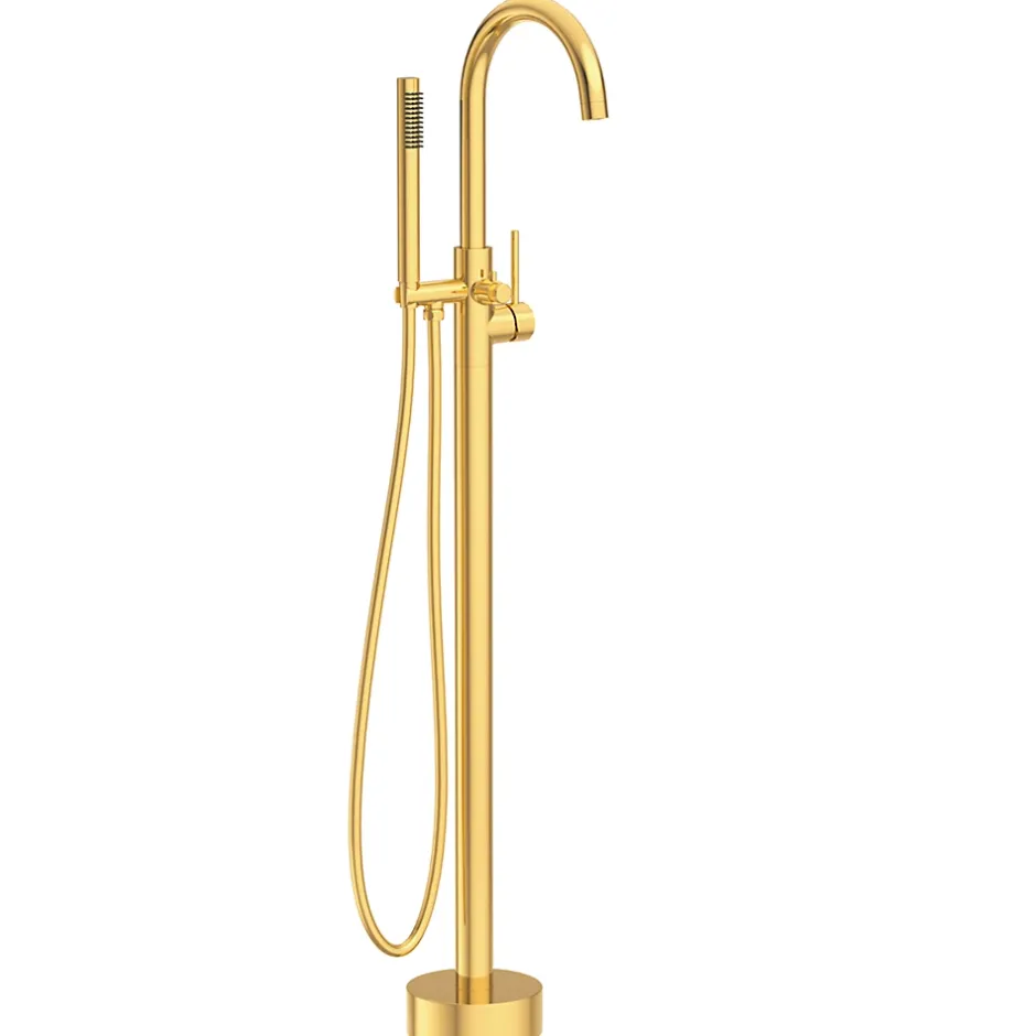 Balneo Robinet de baignoire autoportant or brillant Acier inoxydable - Mitigeur sur pied pour baignoire CASCADE
