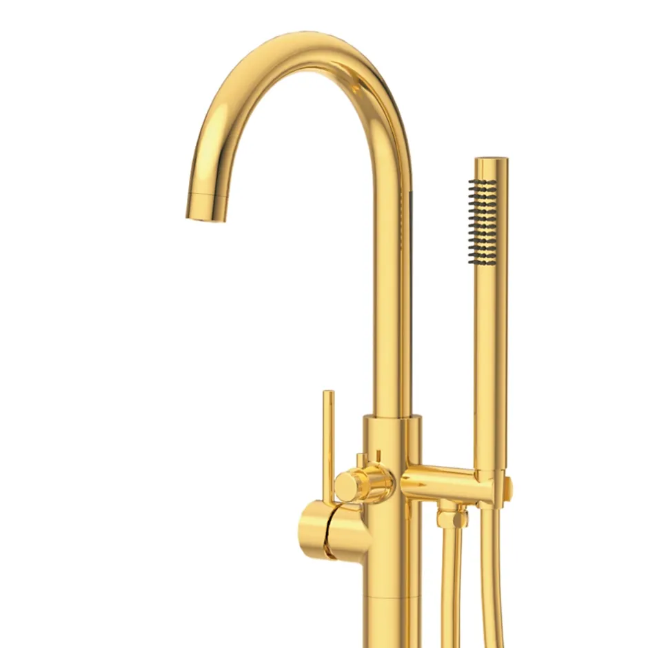 Balneo Robinet de baignoire autoportant or brillant Acier inoxydable - Mitigeur sur pied pour baignoire CASCADE