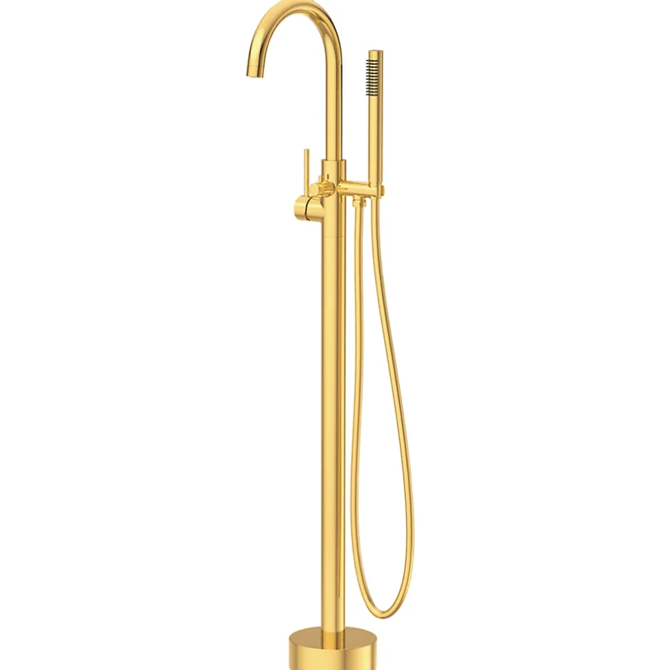 Balneo Robinet de baignoire autoportant or brillant Acier inoxydable - Mitigeur sur pied pour baignoire CASCADE