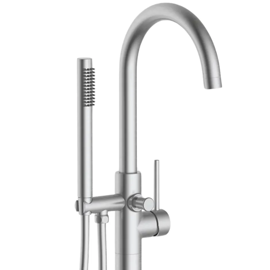 Balneo Robinet de baignoire autoportant argent brossé Acier inoxydable - Mitigeur sur pied pour baignoire CASCADE