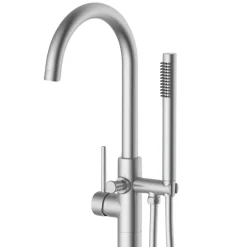 Balneo Robinet de baignoire autoportant argent brossé Acier inoxydable - Mitigeur sur pied pour baignoire CASCADE