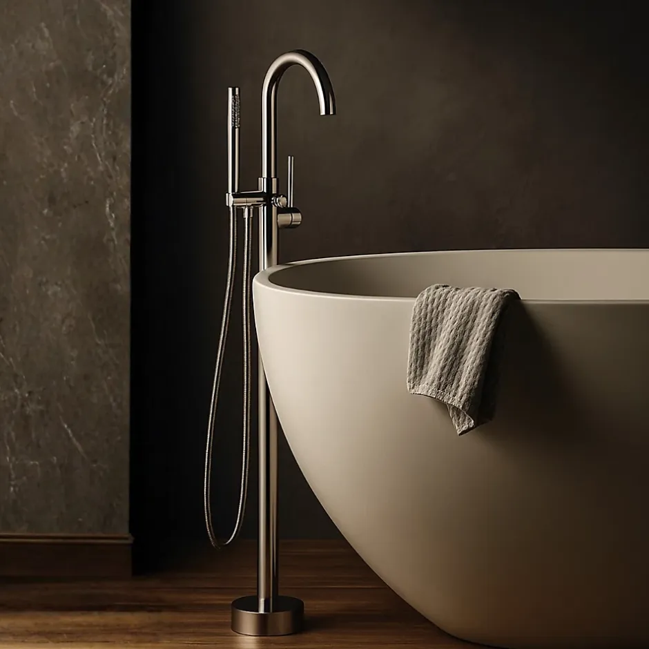Balneo Robinet de baignoire autoportant argent Acier inoxydable - Mitigeur sur pied pour baignoire CASCADE CHROME* Colonne De Baignoire