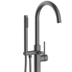 Balneo Robinet de baignoire autoportant GUN METAL gris foncé Acier inoxydable - Mitigeur sur pied pour baignoire CASCADE