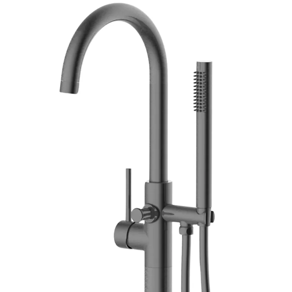 Balneo Robinet de baignoire autoportant GUN METAL gris foncé Acier inoxydable - Mitigeur sur pied pour baignoire CASCADE
