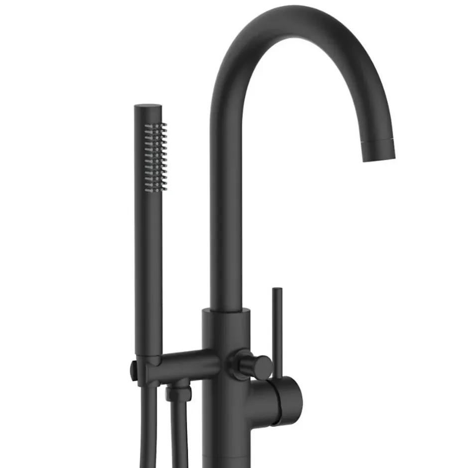 Balneo Robinet de baignoire autoportant noir Acier inoxydable - Mitigeur sur pied pour baignoire CASCADE* Colonne De Baignoire
