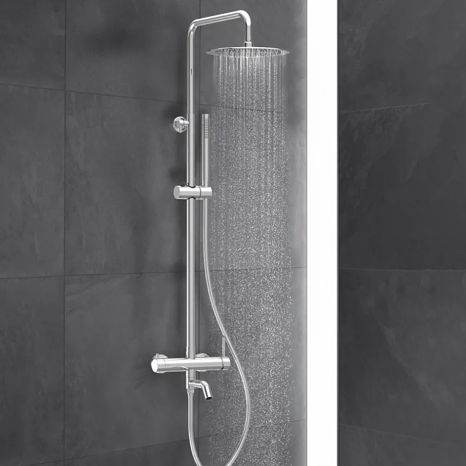 Balneo Système de douche avec pommeau de pluie argent Acier inoxydable - Mitigeur de douche avec douchette CASCADE CHROME* Colonne De Douche Mécanique