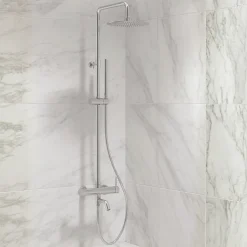 Balneo Système de douche avec pommeau de pluie argent Acier inoxydable - Mitigeur de douche avec douchette CASCADE CHROME* Colonne De Douche Mécanique
