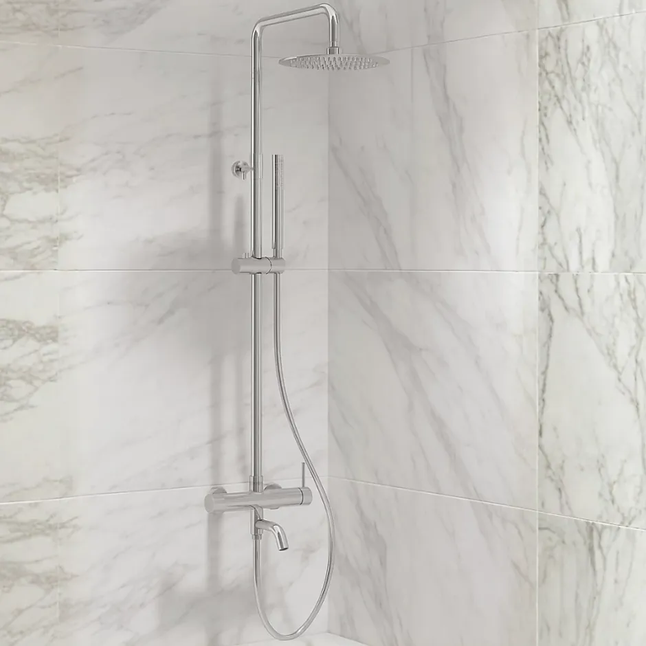 Balneo Système de douche avec pommeau de pluie argent Acier inoxydable - Mitigeur de douche avec douchette CASCADE CHROME* Colonne De Douche Mécanique