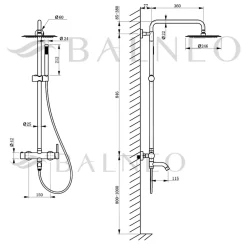 Balneo Système de douche avec pommeau de pluie argent Acier inoxydable - Mitigeur de douche avec douchette CASCADE CHROME* Colonne De Douche Mécanique