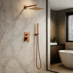 Balneo Système de douche avec pommeau de pluie cuivre Acier inoxydable - Mitigeur de douche avec douchette CASCADE