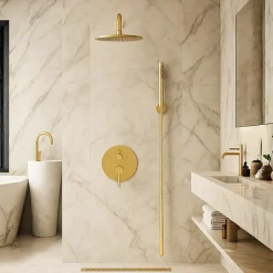 Balneo Système de douche avec pommeau de pluie or Acier inoxydable - Mitigeur de douche avec douchette CASCADE* Colonne De Douche Mécanique