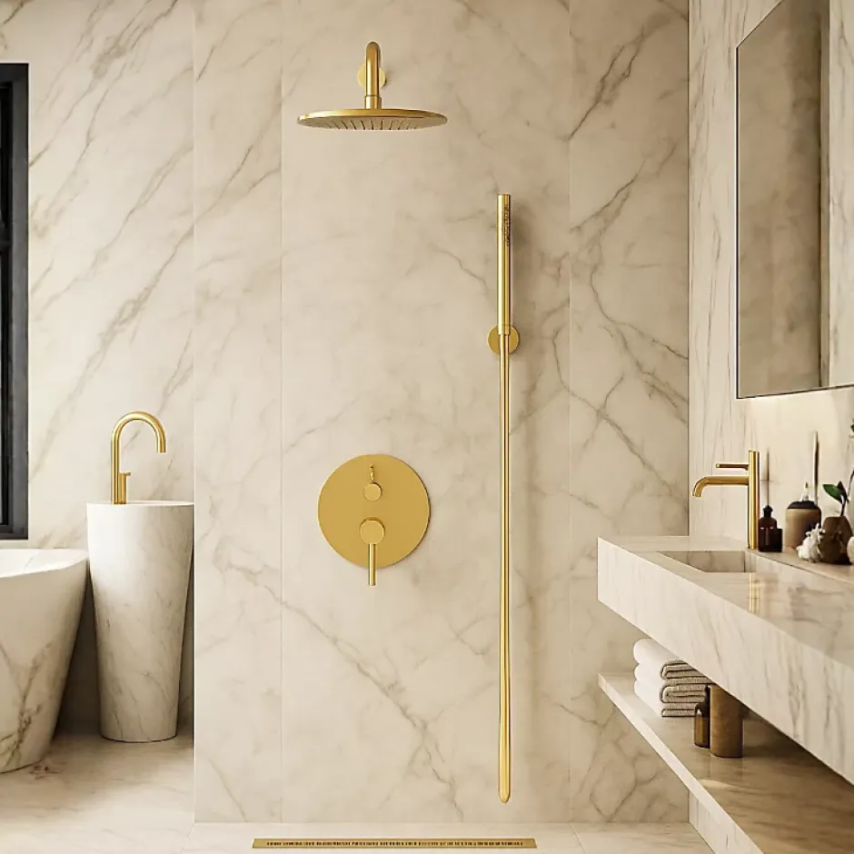 Balneo Système de douche avec pommeau de pluie or Acier inoxydable - Mitigeur de douche avec douchette CASCADE* Colonne De Douche Mécanique