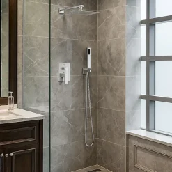 Balneo Système de douche avec pommeau de pluie argent Acier inoxydable - Mitigeur de douche avec douchette CASCADE* Colonne De Douche Mécanique