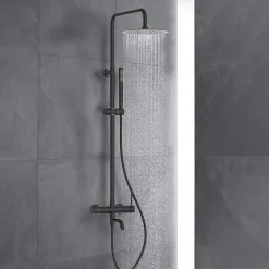 Balneo Système de douche avec pommeau de pluie noir Acier inoxydable - Mitigeur de douche avec douchette CASCADE* Colonne De Douche Mécanique