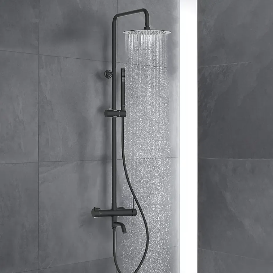 Balneo Système de douche avec pommeau de pluie noir Acier inoxydable - Mitigeur de douche avec douchette CASCADE* Colonne De Douche Mécanique