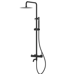 Balneo Système de douche avec pommeau de pluie noir Acier inoxydable - Mitigeur de douche avec douchette CASCADE* Colonne De Douche Mécanique