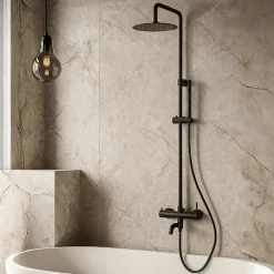 Balneo Système de douche avec pommeau de pluie noir Acier inoxydable - Mitigeur de douche avec douchette CASCADE* Colonne De Douche Mécanique