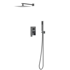 Balneo Système de douche avec pommeau de pluie GUN METAL gris foncé Acier inoxydable - Mitigeur de douche avec douchette CASCADE* Colonne De Douche Mécanique