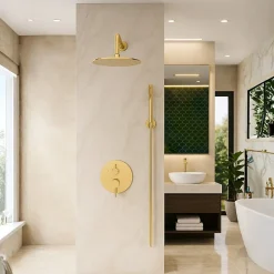 Balneo Système de douche avec pommeau de pluie or brillant Acier inoxydable - Mitigeur de douche avec douchette CASCADE* Colonne De Douche Mécanique