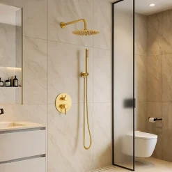 Balneo Système de douche avec pommeau de pluie or brillant Acier inoxydable - Mitigeur de douche avec douchette CASCADE* Colonne De Douche Mécanique