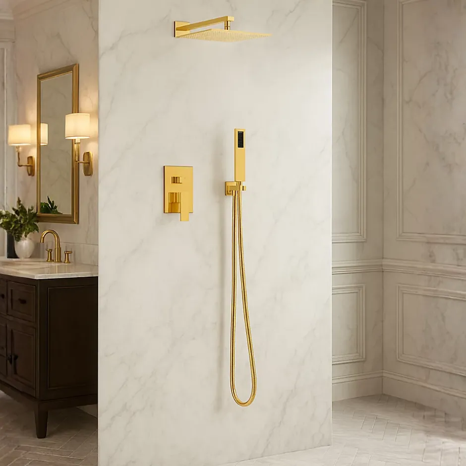 Balneo Système de douche avec pommeau de pluie or Acier inoxydable - Mitigeur de douche avec douchette CASCADE* Colonne De Douche Mécanique