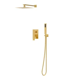 Balneo Système de douche avec pommeau de pluie or brillant Acier inoxydable - Mitigeur de douche avec douchette CASCADE