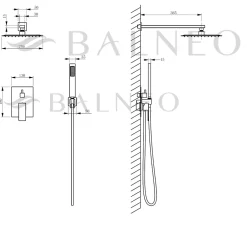 Balneo Système de douche avec pommeau de pluie or brillant Acier inoxydable - Mitigeur de douche avec douchette CASCADE