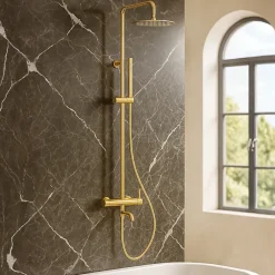 Balneo Système de douche avec pommeau de pluie or Acier inoxydable - Mitigeur de douche avec douchette CASCADE* Colonne De Douche Mécanique