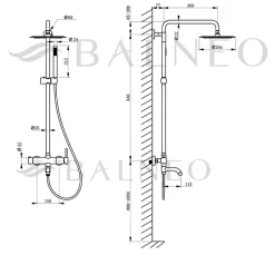 Balneo Système de douche avec pommeau de pluie or Acier inoxydable - Mitigeur de douche avec douchette CASCADE* Colonne De Douche Mécanique