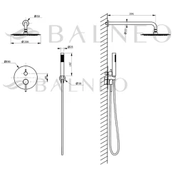 Balneo Système de douche avec pommeau de pluie argent brossé Acier inoxydable - Mitigeur de douche avec douchette CASCADE INOX