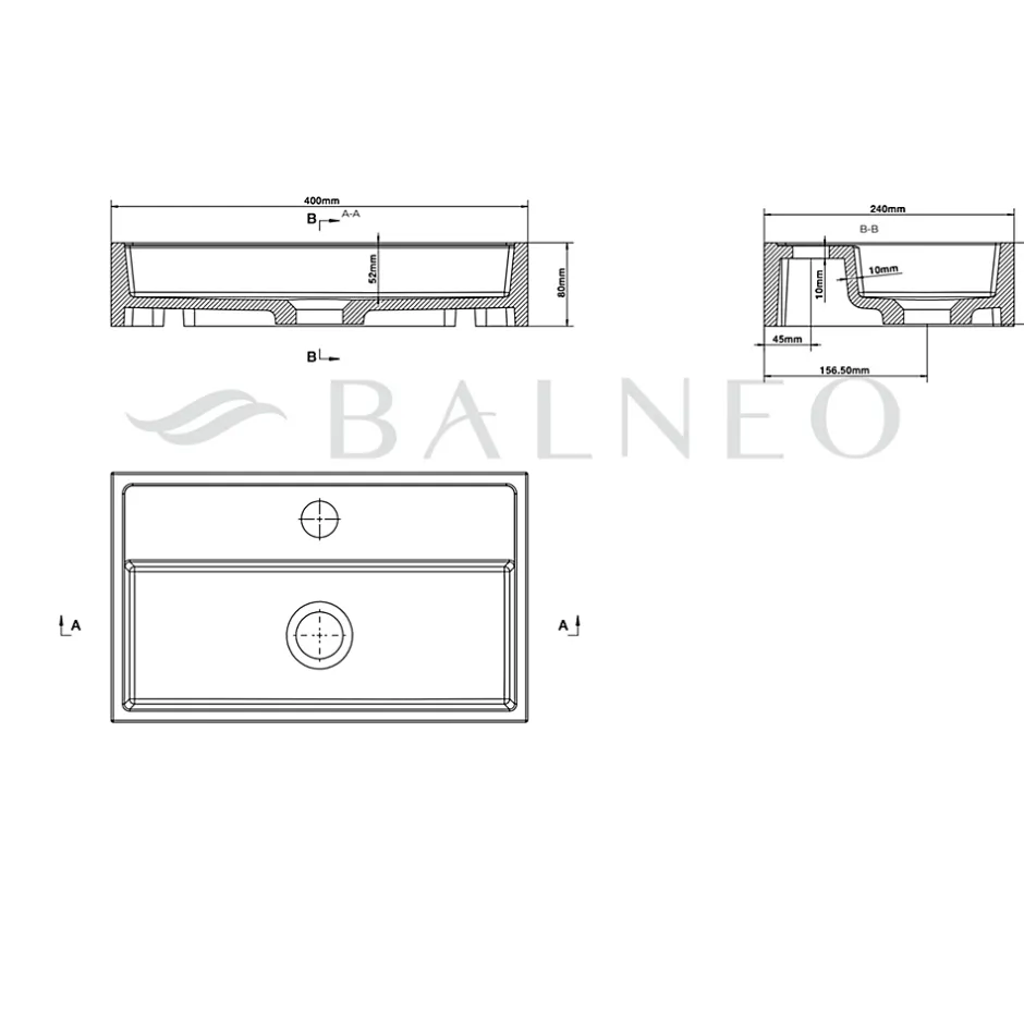 Balneo Vasque à poser 40x24cm, en fonte minérale, Blanc, VIKI