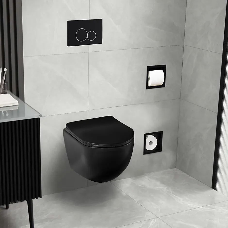 Balneo WC suspendu, sans bride bau, abattant softclose, Ceramique, noir, LUNA* Wc Suspendu