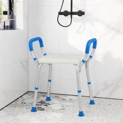 Giantex Banc de Douche à 2 Niveaux en HDPE, Tabouret de Bain Imperméable, pour Intérieur et Extérieur Salle de Bain, Entrée, Balcon, Bleu