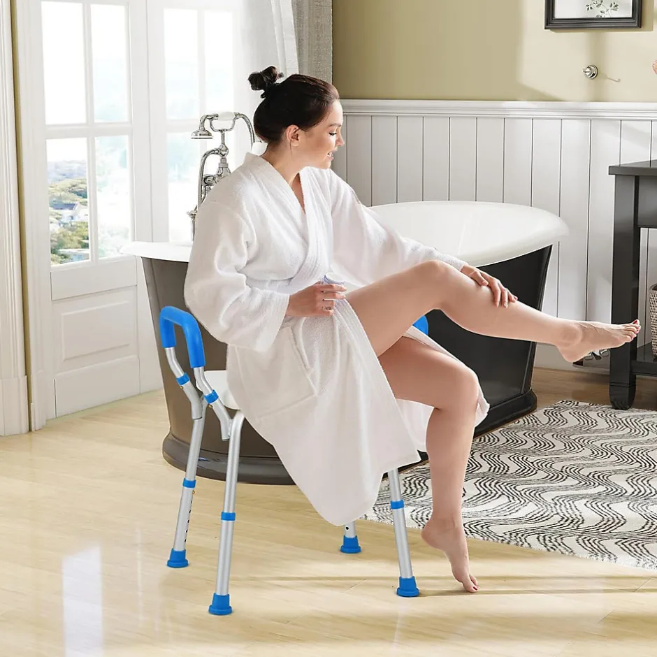 Giantex Banc de Douche à 2 Niveaux en HDPE, Tabouret de Bain Imperméable, pour Intérieur et Extérieur Salle de Bain, Entrée, Balcon, Bleu