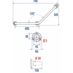 Pellet Barre d'appui coudée 135 degré 740mm 049270