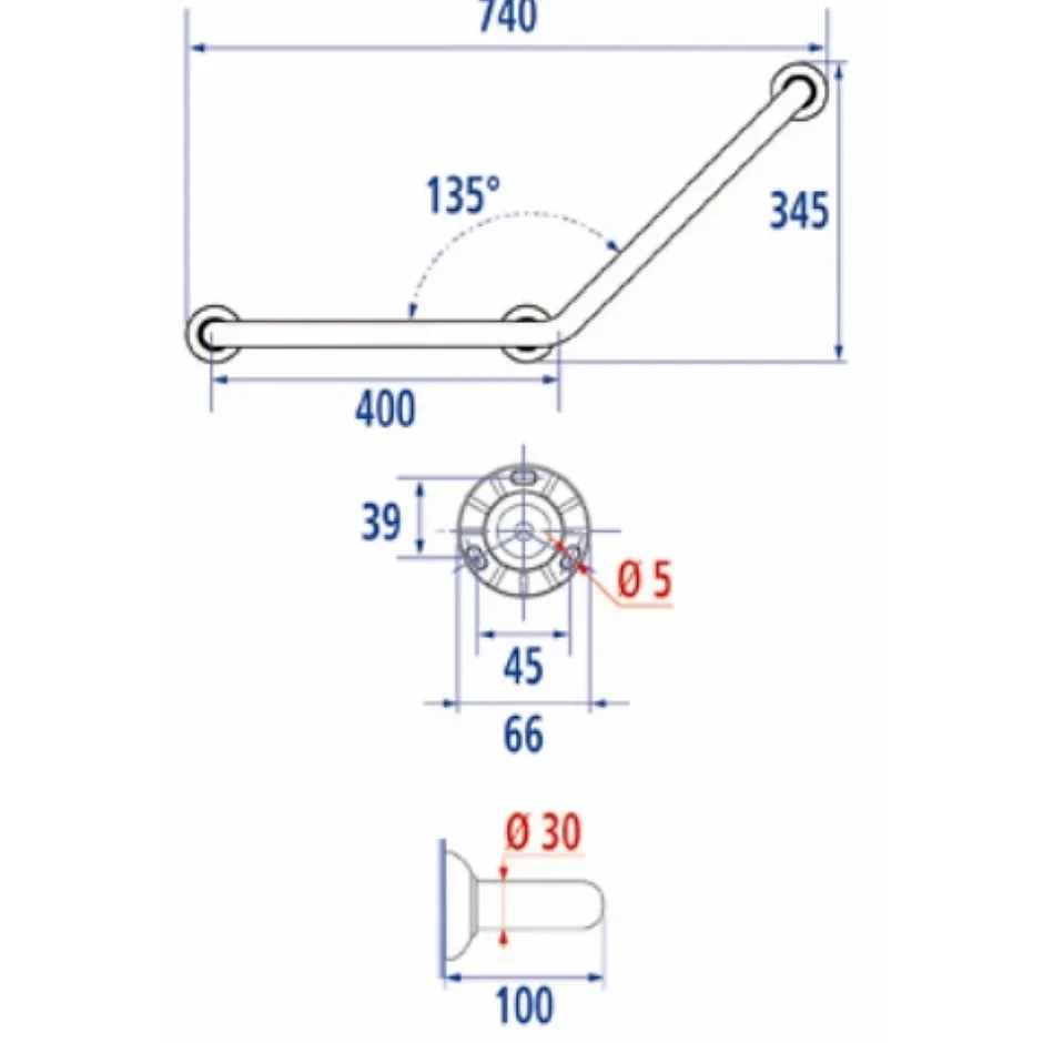 Pellet Barre d'appui coudée 135 degré 740mm 049270