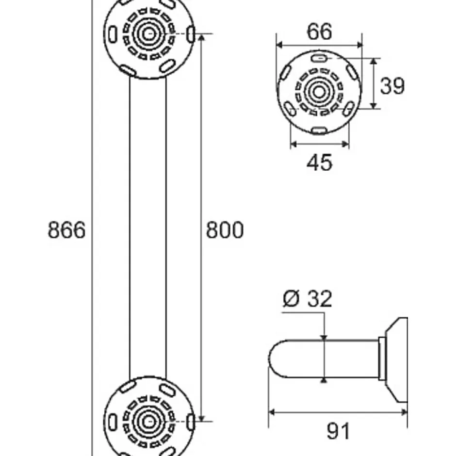 Pellet Barre d'appui droite chromé - 800 mm - Diamètre 30 mm - ASC* Barre D'Appui