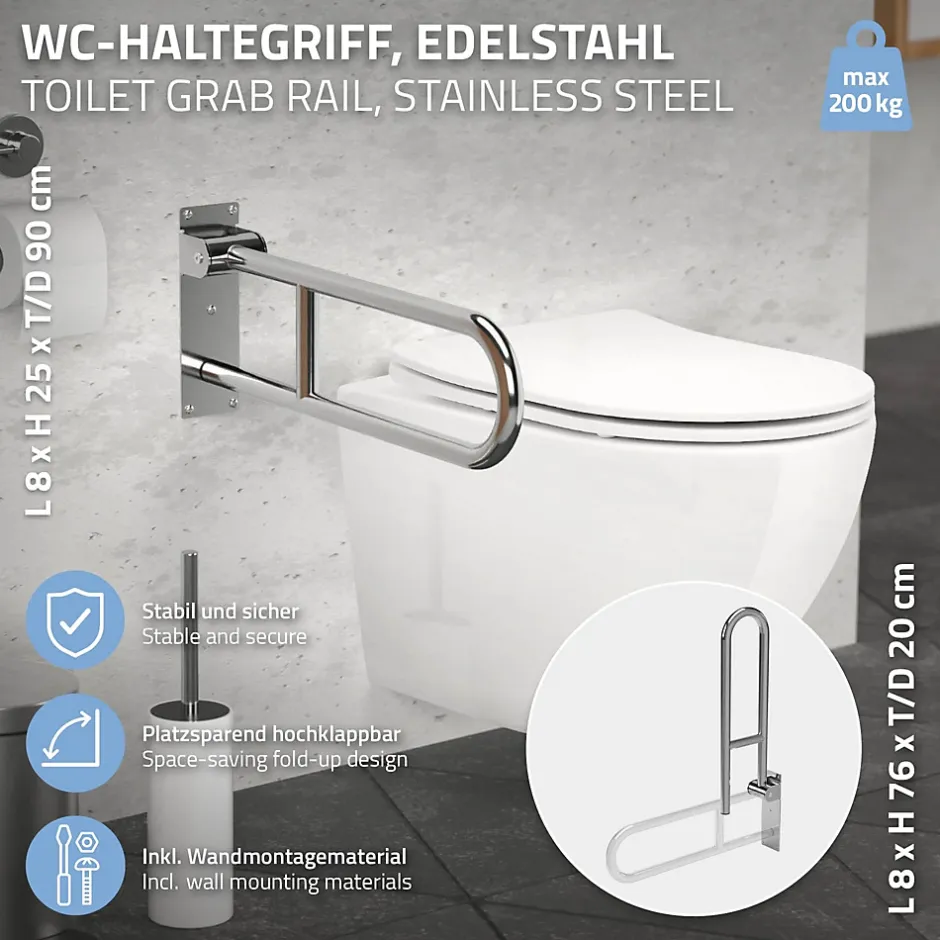 Ml-Design Barre dappui wc rabattable 60 cm en inox jusqua 200 kg pour personnes a mobilite reduite* Barre D'Appui
