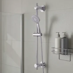 Barre de douche à ventouses avec support douchette, chrome, GoodHome* Pommeau De Douche, Flexible Et Barre De Douche
