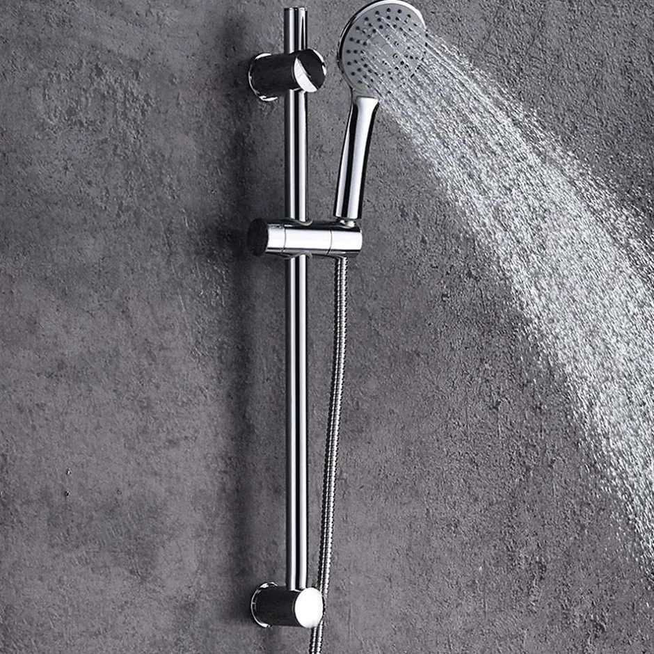 Kibath Barre de douche avec équipement TREN de 65,5 cm, finition chrome poli, en laiton* Pommeau De Douche, Flexible Et Barre De Douche