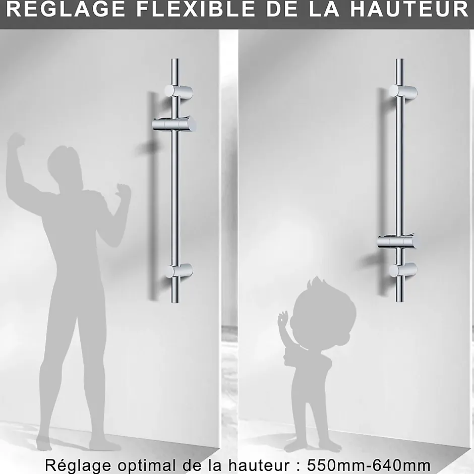 Todot Barre de douche 70cm en Acier Inoxydable Chromé avec Fixations ajustables* Colonne De Douche Sans Robinetterie