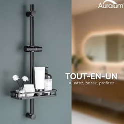 Auralum Max Barre de Douche en inox 70 cm avec Support de Pommeau de Douche, fixations murales réglables, Noir* Robinet De Baignoire
