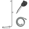 Hansgrohe Barre de douche PMR Unica 110 avec poignée à gauche Chromé + Pommeau de douche Pulsify 3 jets + flexible Isiflex 160cm
