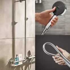Hansgrohe Barre de douche PMR Unica 110 avec poignée à gauche Chromé + Pommeau de douche Pulsify 3 jets + flexible Isiflex 160cm