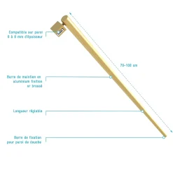 Aurlane Barre de fixation murale OR DORE BROSSE réglable de 70 à 100cm pour paroi de douche FREEDOM 2 GOLD* Paroi De Douche